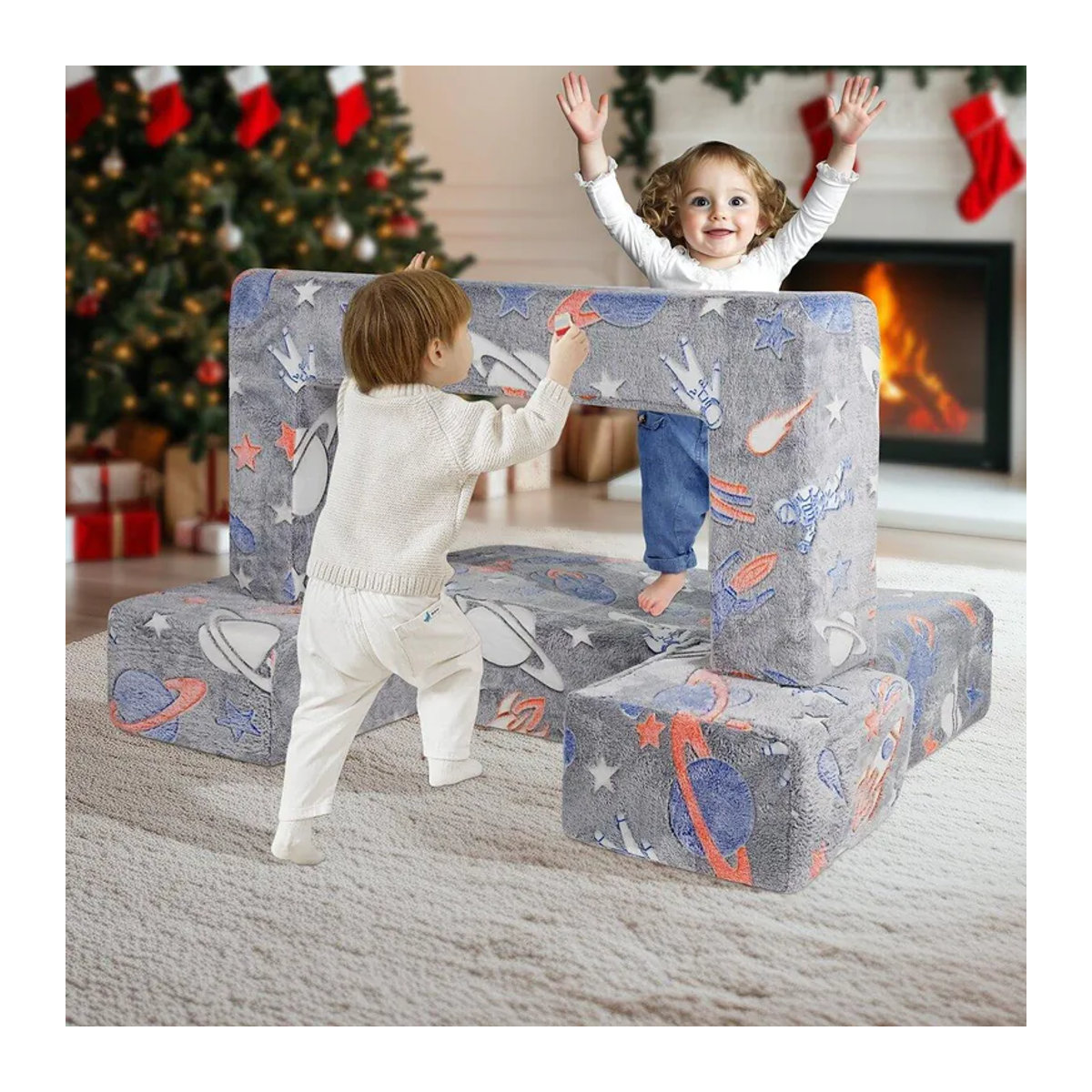 Modulares Kinderspielsofa aus Stoff von Buying Solutions MB, 4-teiliges DIY Set, Grau, Leuchtet im Dunkeln - Bild 6