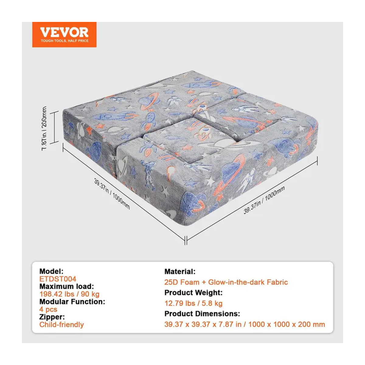 Modulares Kinderspielsofa aus Stoff von Buying Solutions MB, 4-teiliges DIY Set, Grau, Leuchtet im Dunkeln - Bild 9