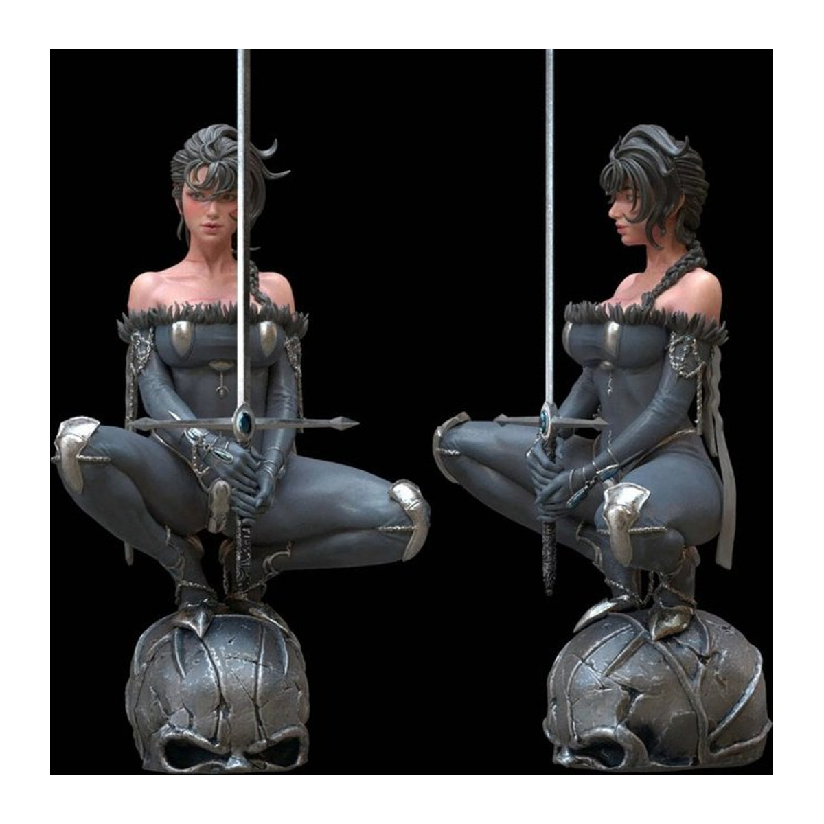 MODX Evilyn Leder weibliche Musketier Fantasy Miniaturskulptur aus Kunstharz in Grau, unbemaltes Modellbau-Set im Maßstab 1/24 - Bild 1