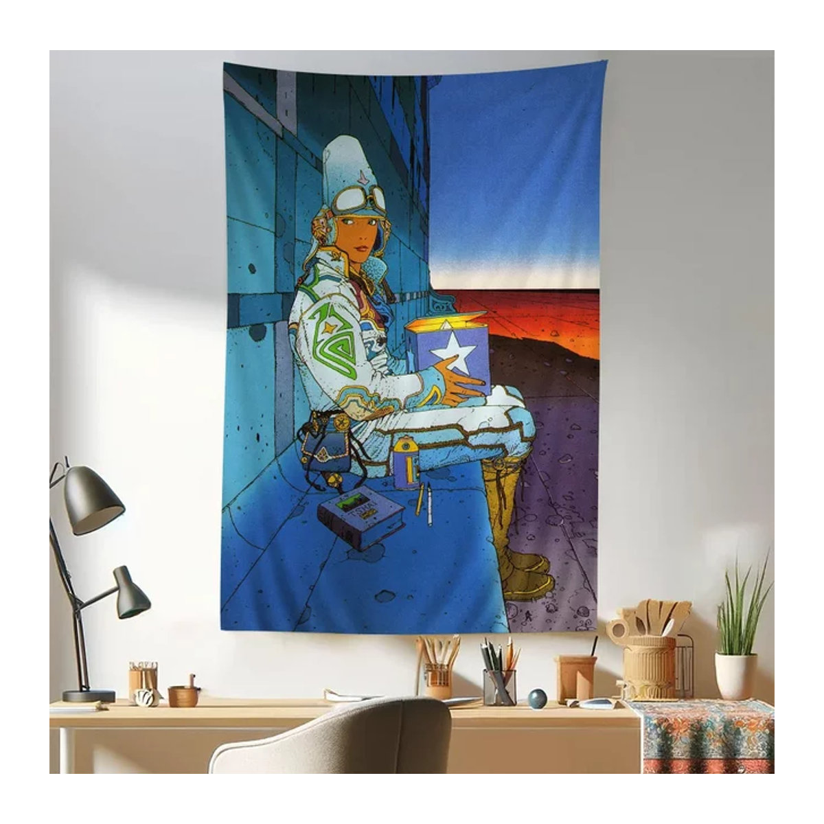 Moebius Cartoonist Hängender Wandteppich im Bohemian Mandala Design, mehrfarbig, Rechteckig, B/H: 70 x 70 cm - Bild 1