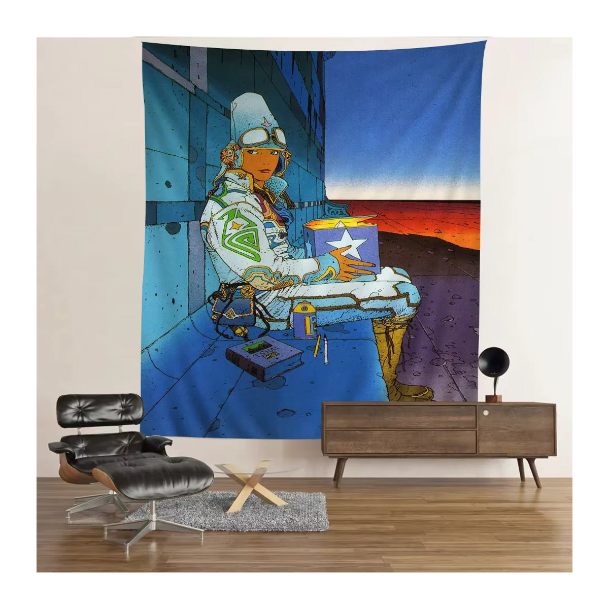 Moebius Cartoonist Hängender Wandteppich im Bohemian Mandala Design, mehrfarbig, Rechteckig, B/H: 70 x 70 cm - Bild 2
