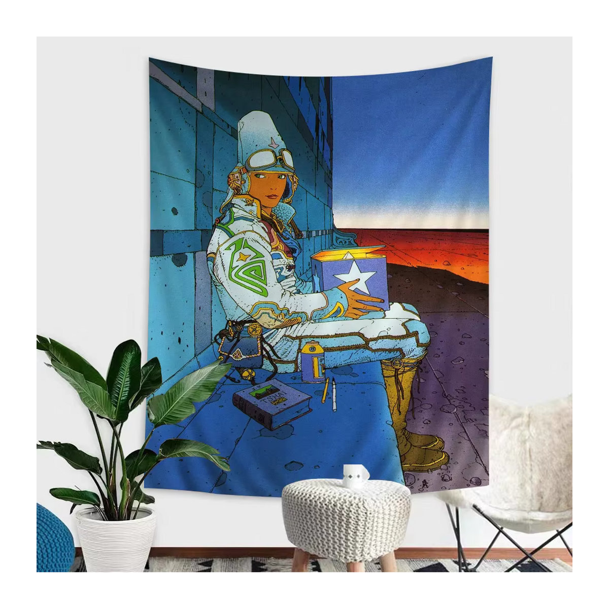 Moebius Cartoonist Hängender Wandteppich im Bohemian Mandala Design, mehrfarbig, Rechteckig, B/H: 70 x 70 cm - Bild 4