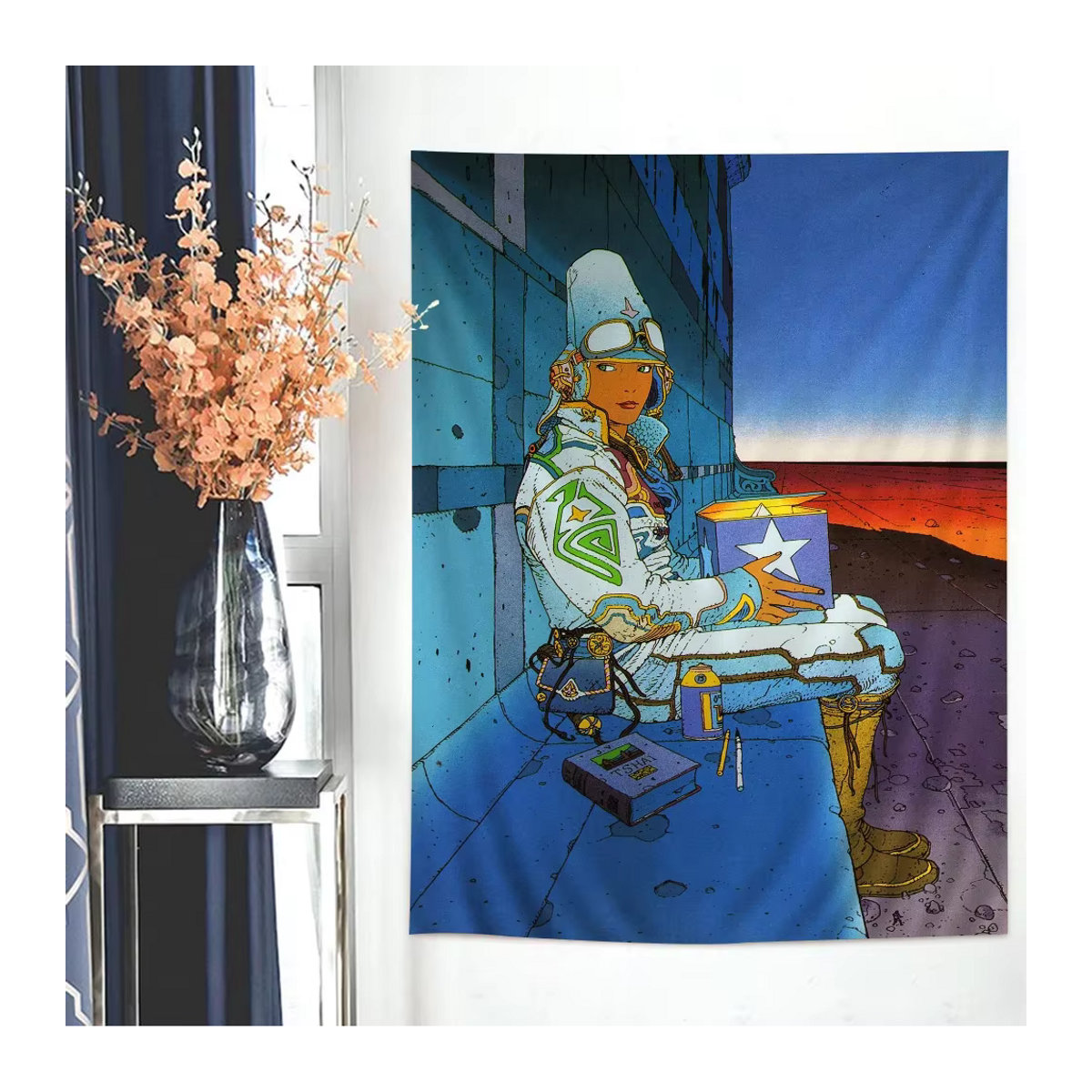 Moebius Cartoonist Hängender Wandteppich im Bohemian Mandala Design, mehrfarbig, Rechteckig, B/H: 70 x 70 cm - Bild 5