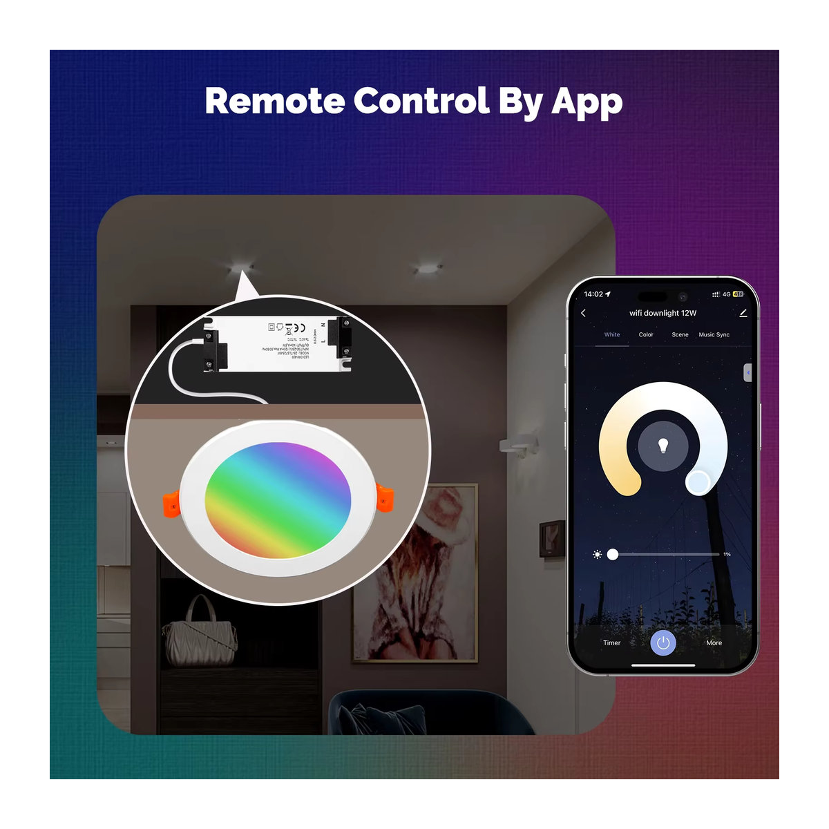 MOES Smart LED Downlight Zigbee Einbaustrahler mit RGB Farbwechsel und dimmbarer Warm-Kaltweiß Funktion, kompatibel mit Alexa und Google Home, 12W - Bild 3