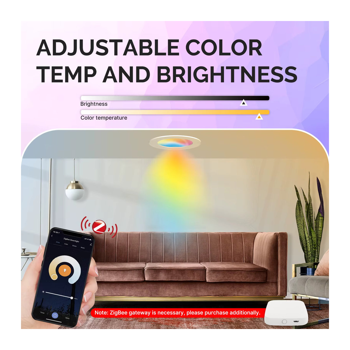 MOES Smart LED Einbaustrahler Ultradünn 6W ZigBee RGB-Farbwechsel mit warmweißem bis kühlem weißem Licht kompatibel mit Alexa, Tuya und Google Home - Bild 2