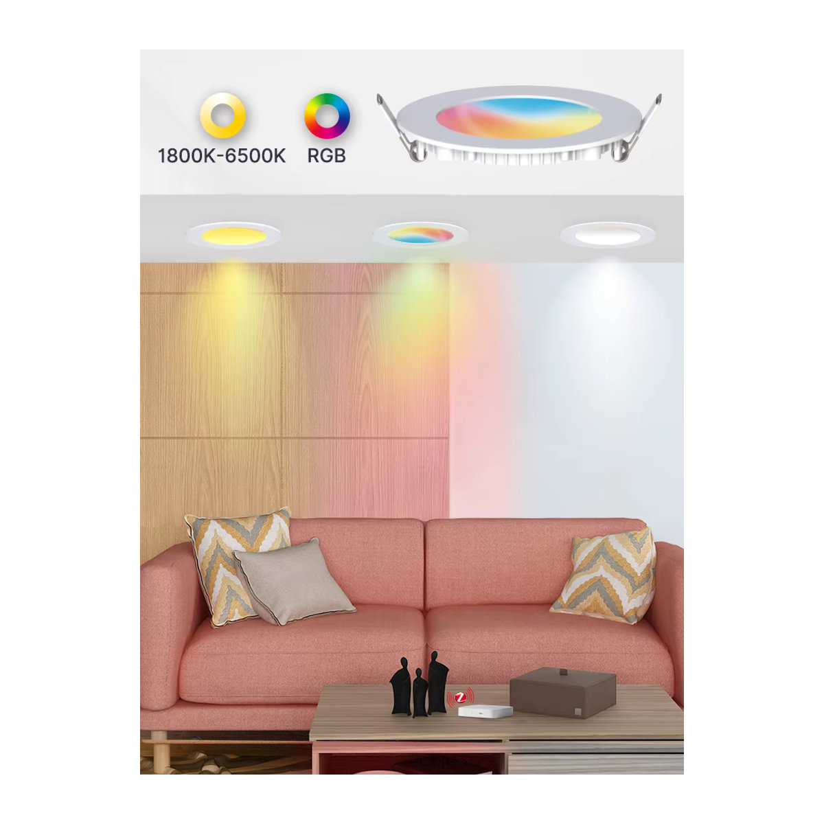 MOES Smart LED Einbaustrahler Ultradünn 6W ZigBee RGB-Farbwechsel mit warmweißem bis kühlem weißem Licht kompatibel mit Alexa, Tuya und Google Home - Bild 6