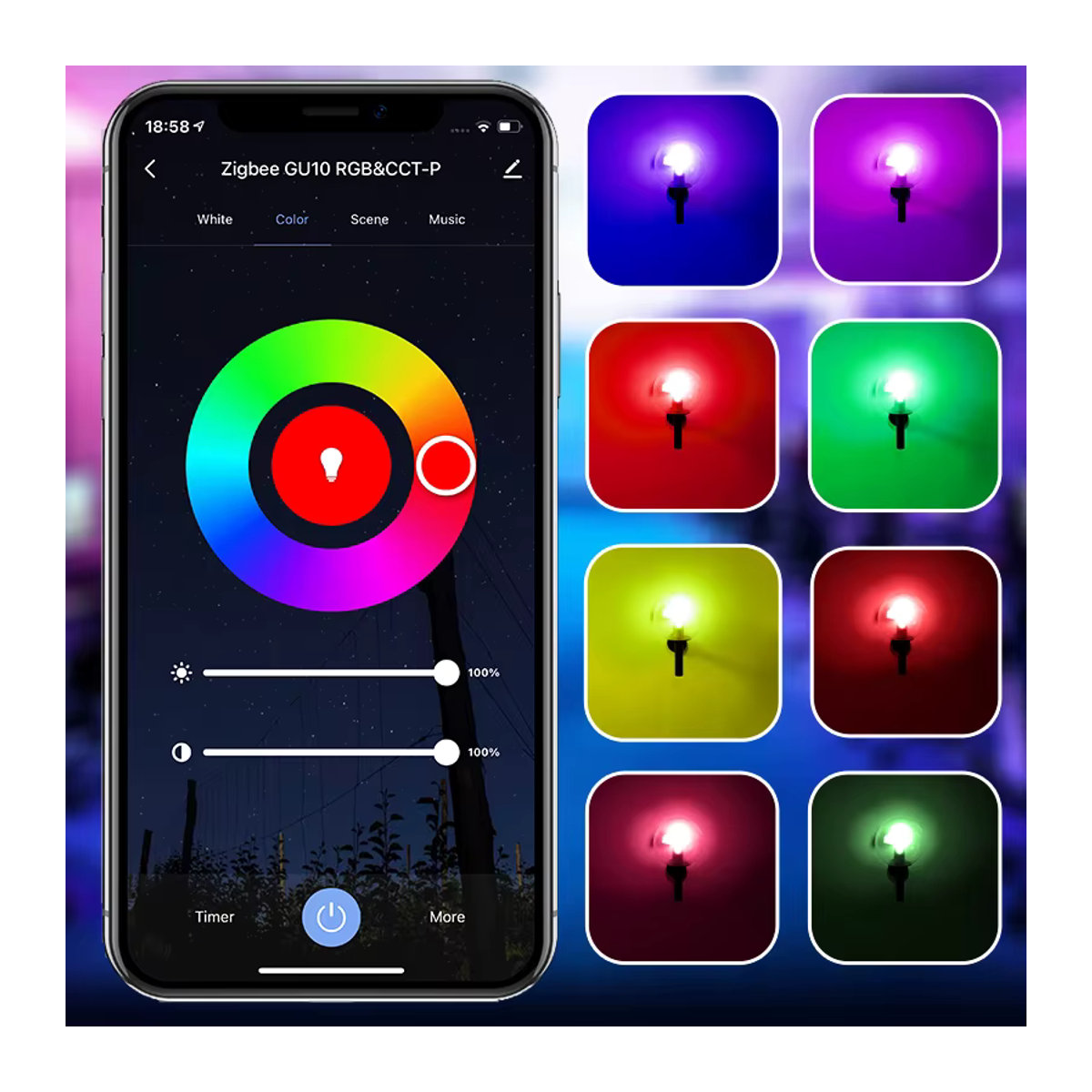 MOES Smart LED Glühbirne GU10 RGB+C+W Weiß dimmbar mit Tuya ZigBee/WiFi App-Steuerung für Alexa und Google Home - Bild 3