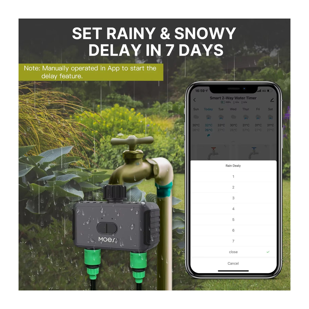 MOES Tuya Bluetooth Smart Sprinkler Ventil Controller mit 2 Ausgängen, App-Steuerung und programmierbarem Wasser Timer in Schwarz - Bild 3
