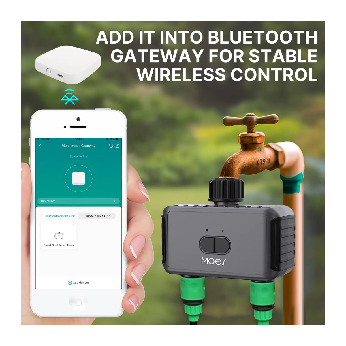 MOES Tuya Bluetooth Smart Sprinkler Ventil Controller mit 2 Ausgängen, App-Steuerung und programmierbarem Wasser Timer in Schwarz - Bild 4