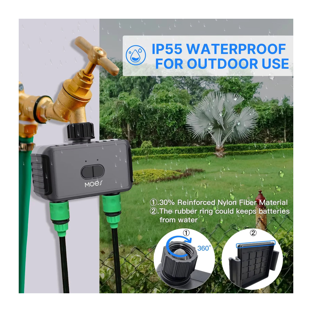 MOES Tuya Bluetooth Smart Sprinkler Ventil Controller mit 2 Ausgängen, App-Steuerung und programmierbarem Wasser Timer in Schwarz - Bild 5
