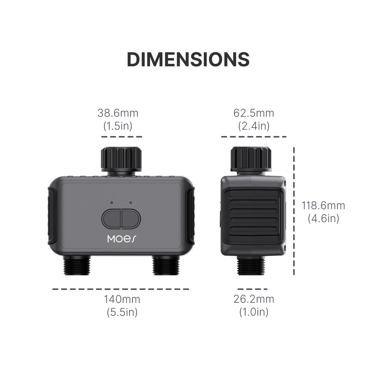 MOES Tuya Bluetooth Smart Sprinkler Ventil Controller mit 2 Ausgängen, App-Steuerung und programmierbarem Wasser Timer in Schwarz - Bild 6