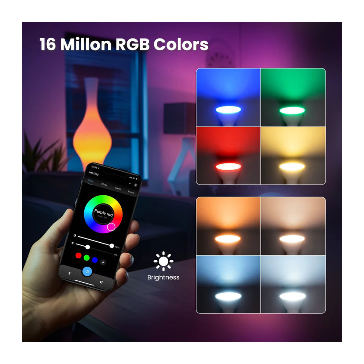 MOES Tuya Matter WiFi GU10 Smart Bulb Dimmbare LED-Smart-Lampe mit 16 Millionen RGB-Farben und Sprachsteuerung für Alexa und Google Home - Bild 2