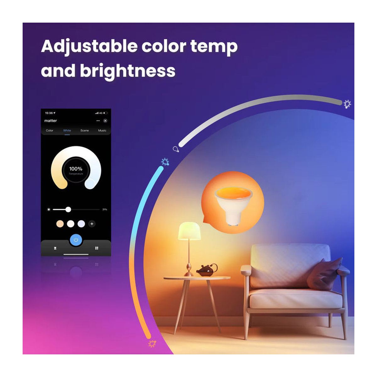 MOES Tuya Matter WiFi GU10 Smart Bulb Dimmbare LED-Smart-Lampe mit 16 Millionen RGB-Farben und Sprachsteuerung für Alexa und Google Home - Bild 3