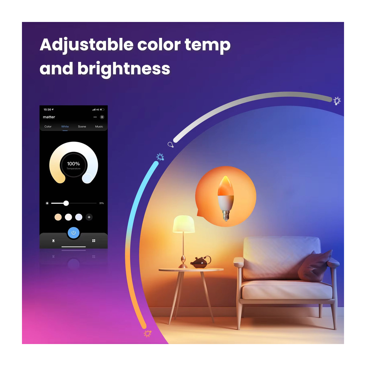 MOES Tuya Matter WiFi Smart Bulb E14 Dimmbare RGB LED-Kerzenlampe mit 16 Millionen Farben und Sprachsteuerung für Alexa und Google Home - Bild 4