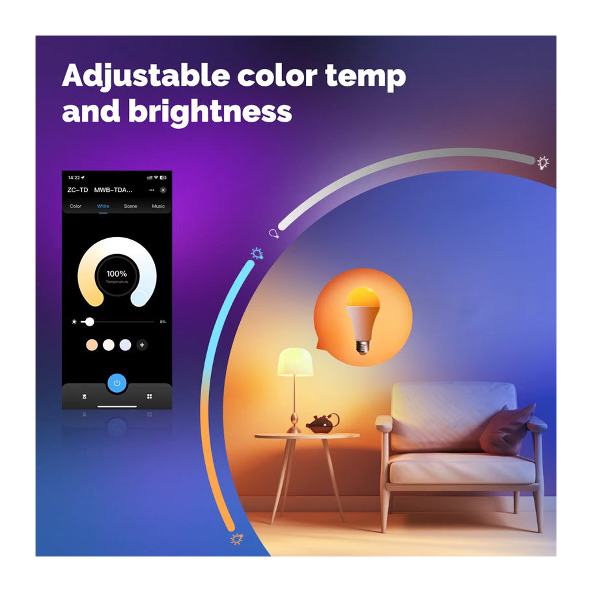 MOES Tuya Matter WIFI Smart LED-Glühbirne E27, 14 W, RGB, dimmbar, 2700 K–6500 K, intelligente App-Steuerung mit Alexa und Google Home - Bild 2
