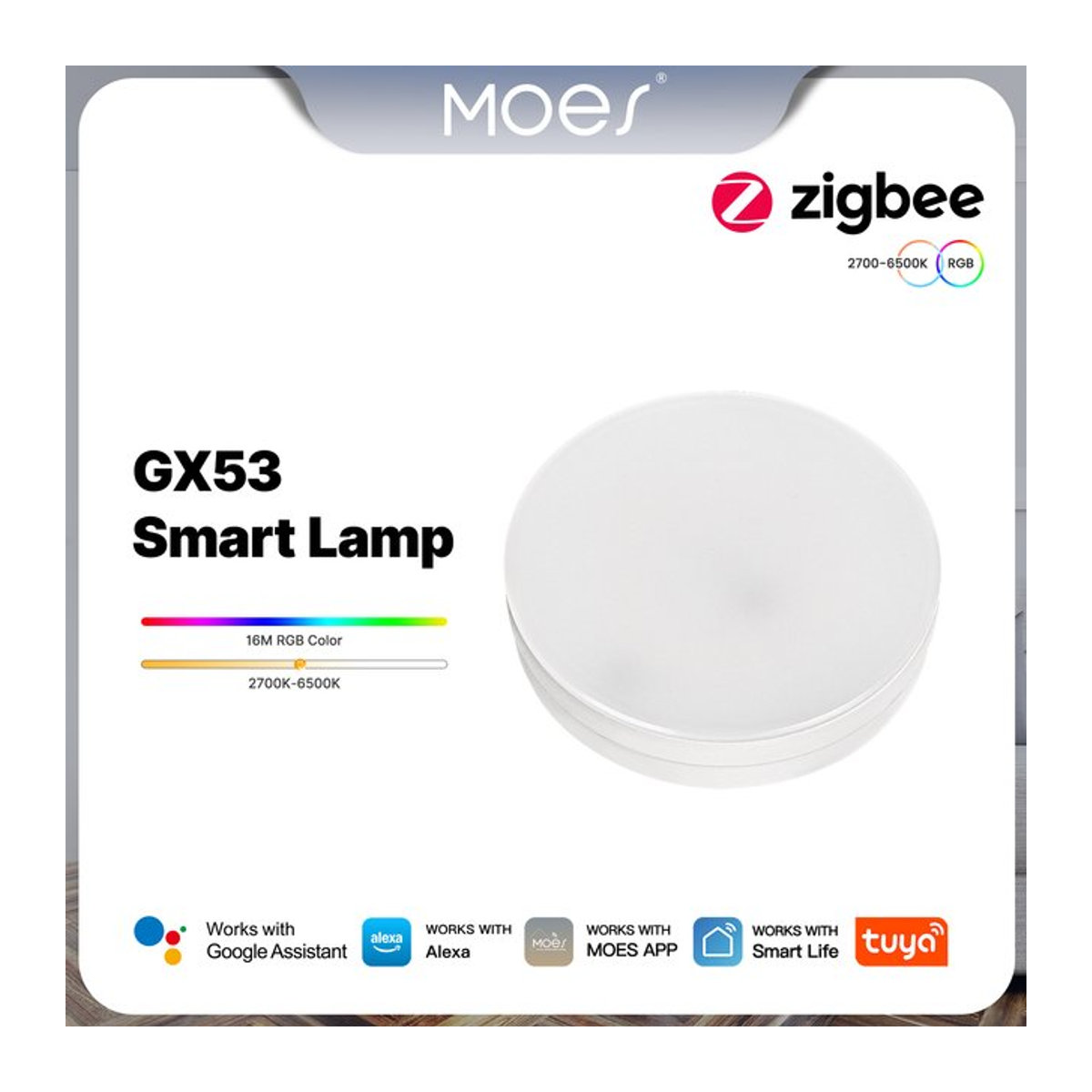 MOES Tuya ZigBee Smart LED GX53 Lampe, dimmbare Farbwechsel Glühbirne mit Musik-Synchronisation, kompatibel mit Alexa und Google Home, Bunt - Bild 1