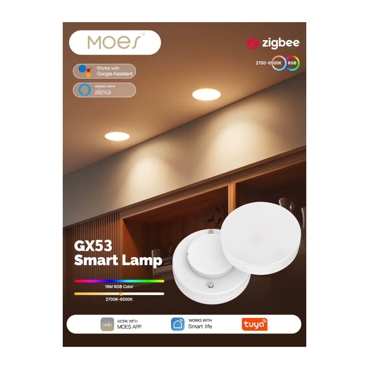 MOES Tuya ZigBee Smart LED GX53 Lampe, dimmbare Farbwechsel Glühbirne mit Musik-Synchronisation, kompatibel mit Alexa und Google Home, Bunt - Bild 5