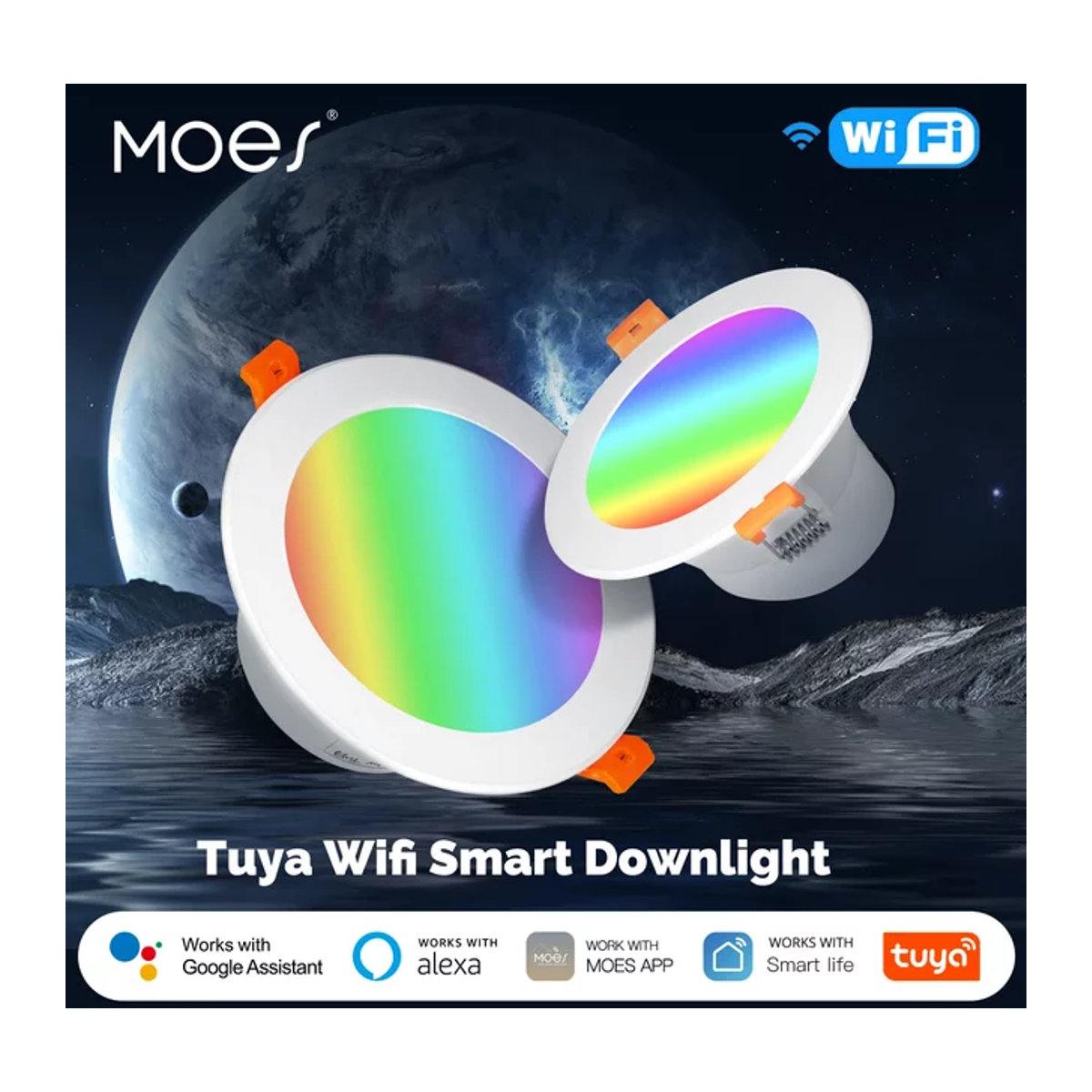 MOES WiFi Smart LED Downlight Einbaustrahler RGB Farbwahl mit Dimmen, Warmweiß und Kaltweiß, kompatibel mit Alexa und Google Home, 12W - Bild 1