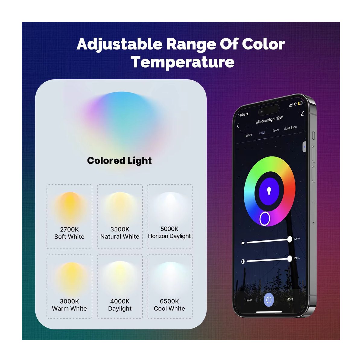 MOES WiFi Smart LED Downlight Einbaustrahler RGB Farbwahl mit Dimmen, Warmweiß und Kaltweiß, kompatibel mit Alexa und Google Home, 12W - Bild 3