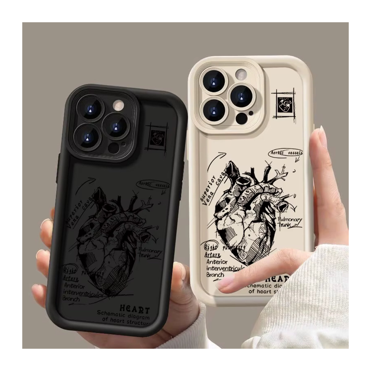 MOESOE Handyhülle mit medizinischem Herz-Kreislauf-Muster für iPhone 11 bis iPhone 17 Pro Max, weiche Schutzhülle in Beige und Mehrfarbig - Bild 1