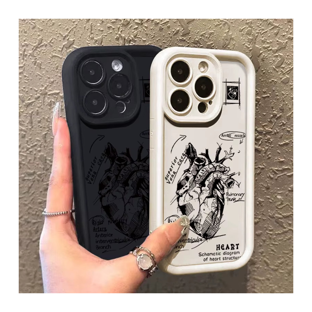 MOESOE Handyhülle mit medizinischem Herz-Kreislauf-Muster für iPhone 11 bis iPhone 17 Pro Max, weiche Schutzhülle in Beige und Mehrfarbig - Bild 2