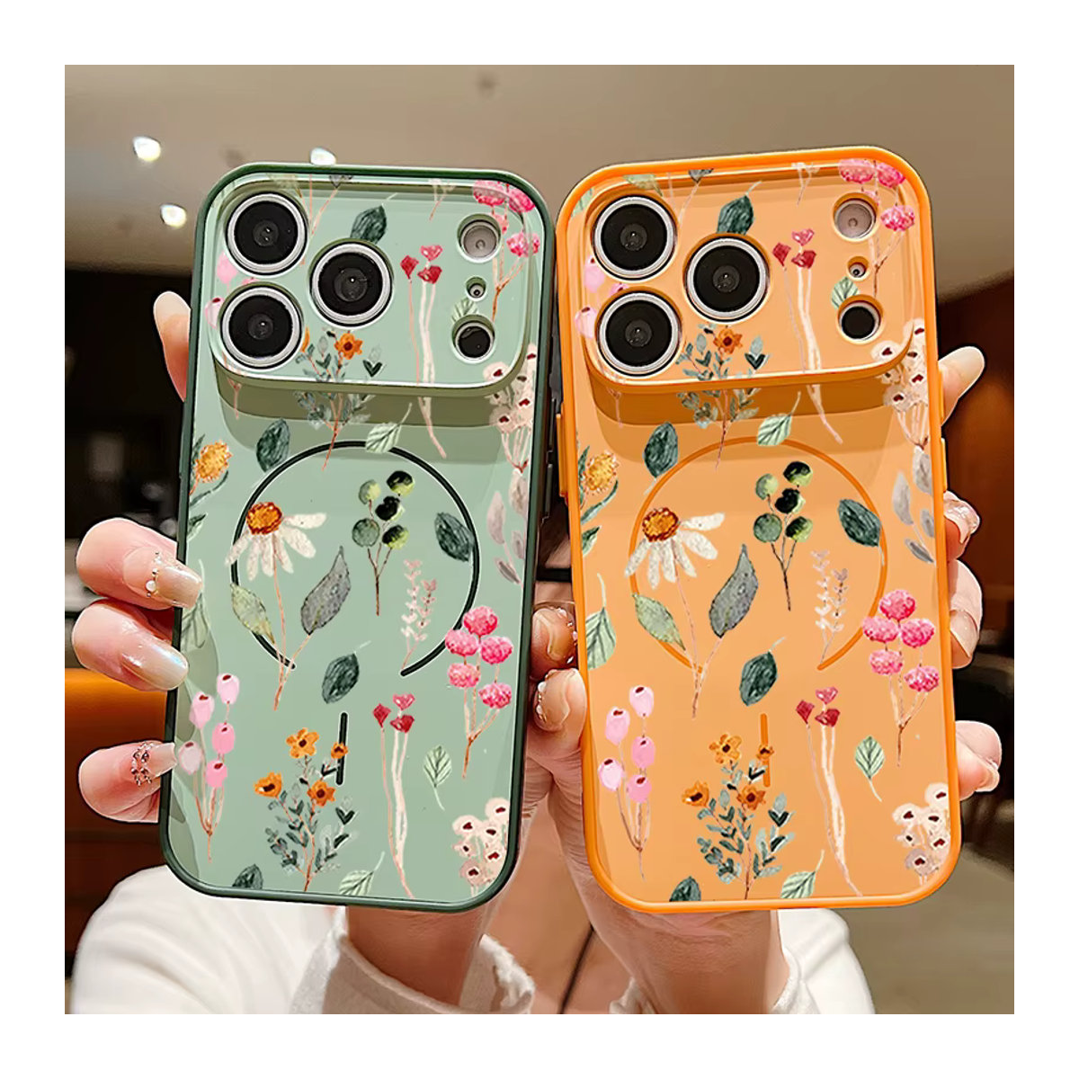 MOESOE Magnetische Handyhülle mit Blumenmuster für iPhone 17 16 15 14 13 Pro Max, Magsafe kompatibel, TPU und PC Hardcase, mehrfarbig schwarz - Bild 2