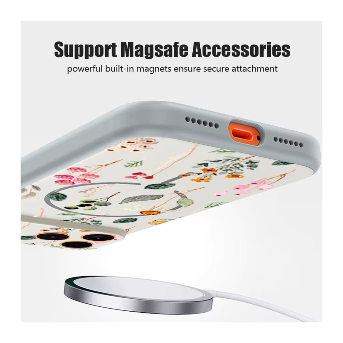 MOESOE Magnetische Handyhülle mit Blumenmuster für iPhone 17 16 15 14 13 Pro Max, Magsafe kompatibel, TPU und PC Hardcase, mehrfarbig schwarz - Bild 3