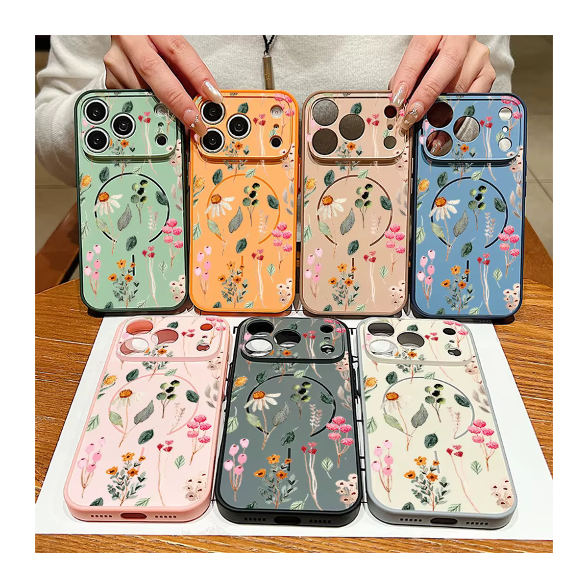 MOESOE Magnetische Handyhülle mit Blumenmuster für iPhone 17 16 15 14 13 Pro Max, Magsafe kompatibel, TPU und PC Hardcase, mehrfarbig schwarz - Bild 4