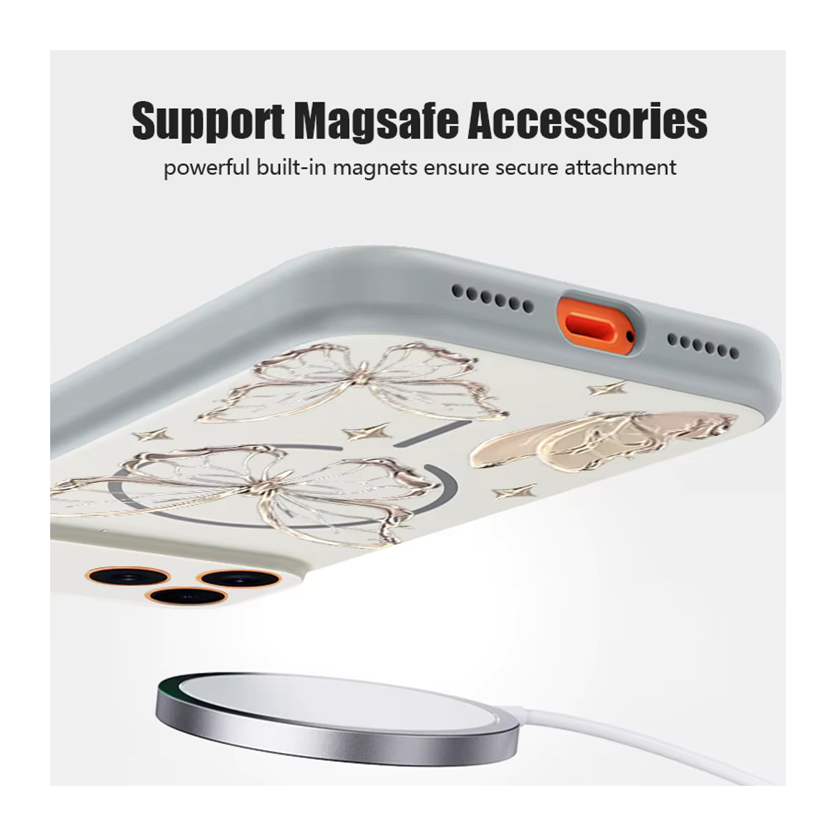 MOESOE Magnetische Handyhülle mit goldenem Schmetterlingsmuster für iPhone 17 Pro Max 16 15 14 13 Pro Max, Rosa/Mehrfarbig, Hard PC Cover mit MagSafe Wireless Charging Unterstützung - Bild 2