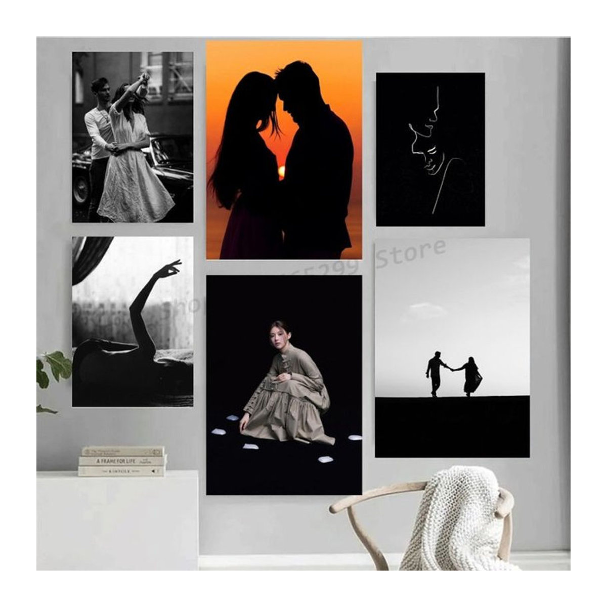 Moetch Wanddeko Modernes Koreanisches Poster Liebe Thema in Schwarz Weiß als selbstklebender wasserfester Papier Aufkleber für Kaffeehaus und Zimmer - Bild 1