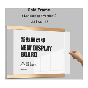 MoeTron Wand-Acrylrahmen A5, rahmenloser Bilderrahmen aus Acryl und Metall für Fotokarten oder Zertifikate, Gold oder Silber