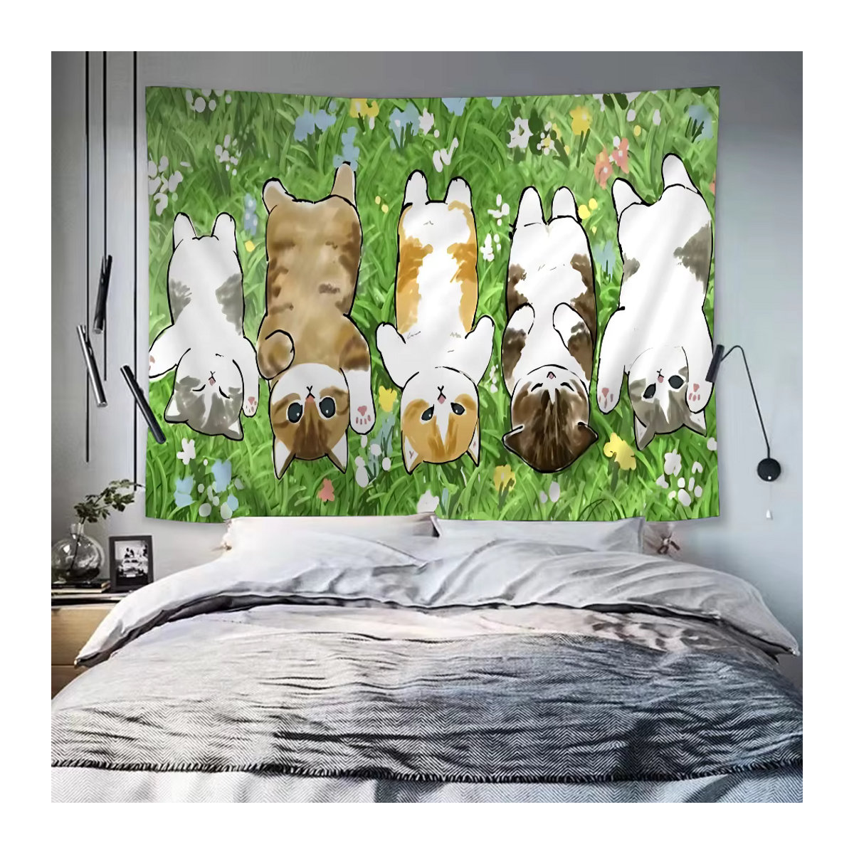 Mofusand Hippie Wandbehang Bohemian Mandala mit lustiger Katze, mehrfarbig, B: 70 cm, H: 50 cm - Bild 2