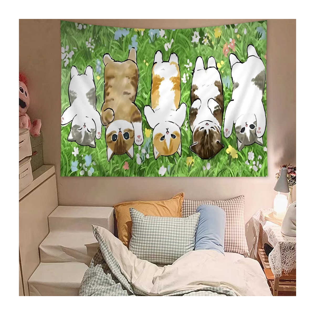 Mofusand Hippie Wandbehang Bohemian Mandala mit lustiger Katze, mehrfarbig, B: 70 cm, H: 50 cm - Bild 3