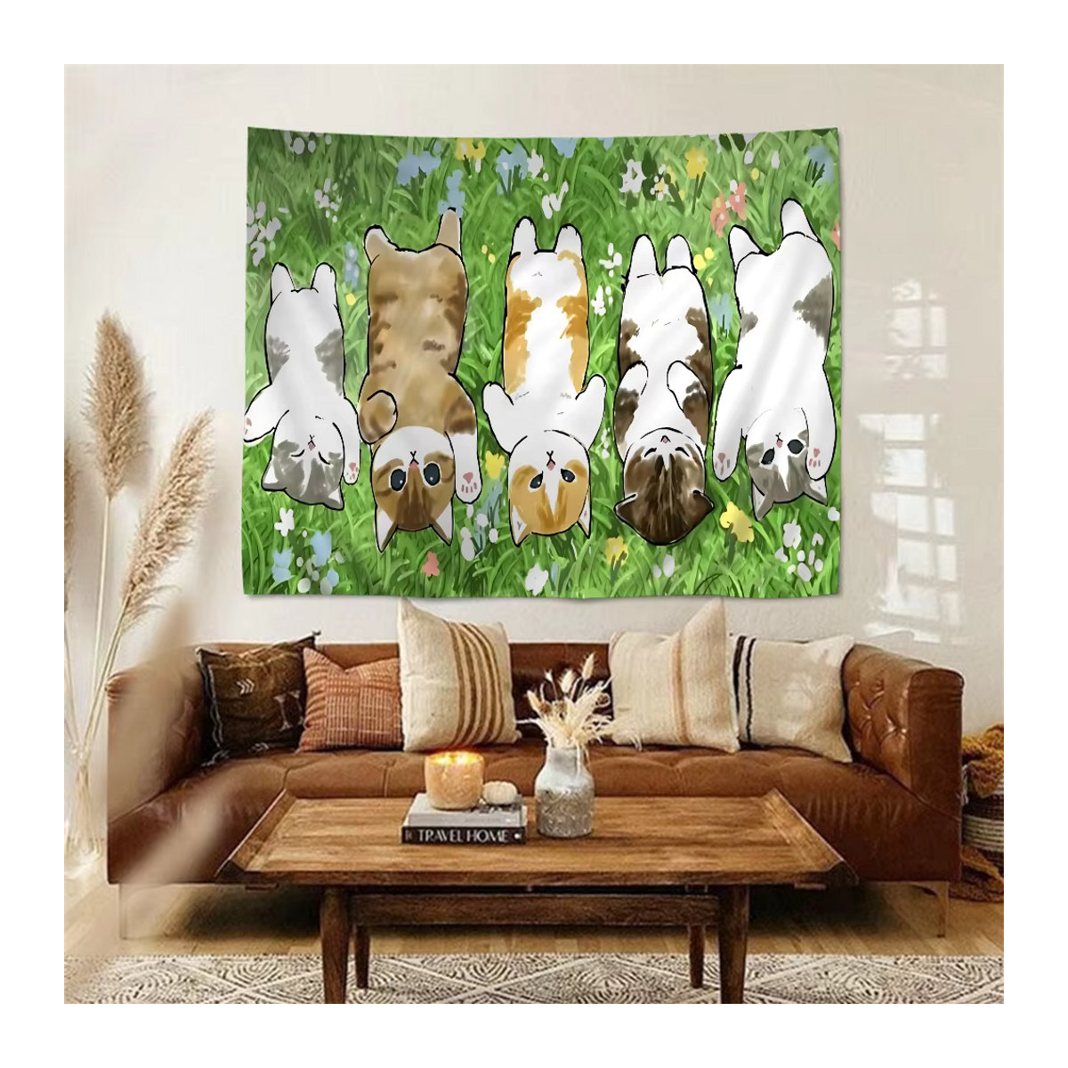 Mofusand Hippie Wandbehang Bohemian Mandala mit lustiger Katze, mehrfarbig, B: 70 cm, H: 50 cm - Bild 4