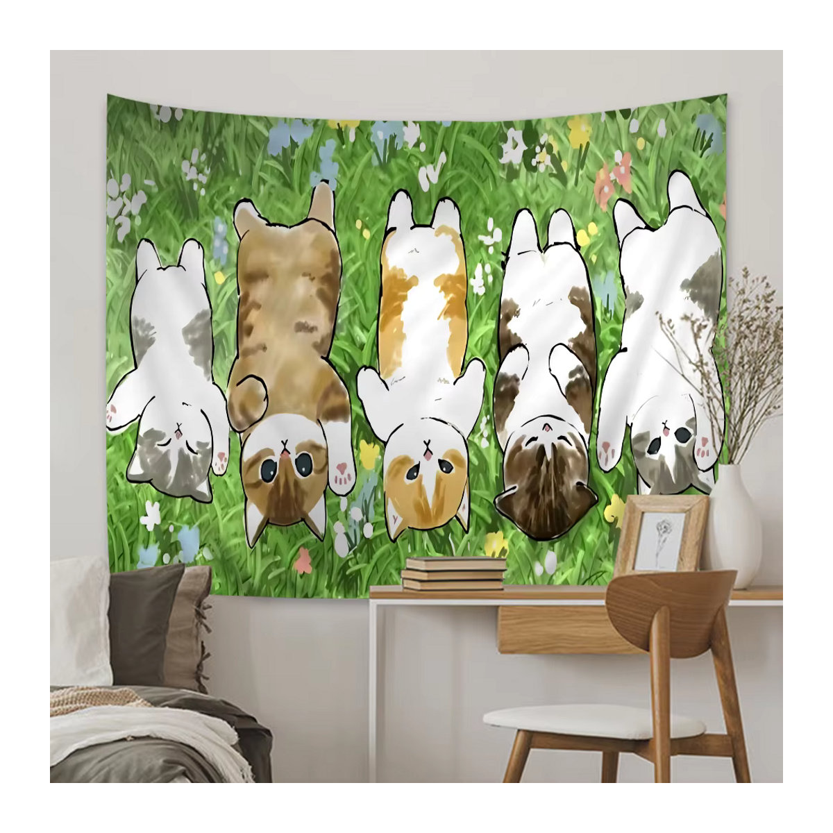 Mofusand Hippie Wandbehang Bohemian Mandala mit lustiger Katze, mehrfarbig, B: 70 cm, H: 50 cm - Bild 6