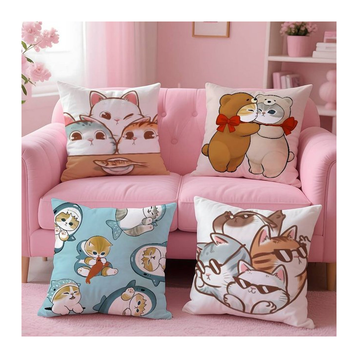 Mofusand Kissenbezug mit Muster in Weiß für dein Sofa oder Schlafzimmer - Bild 1