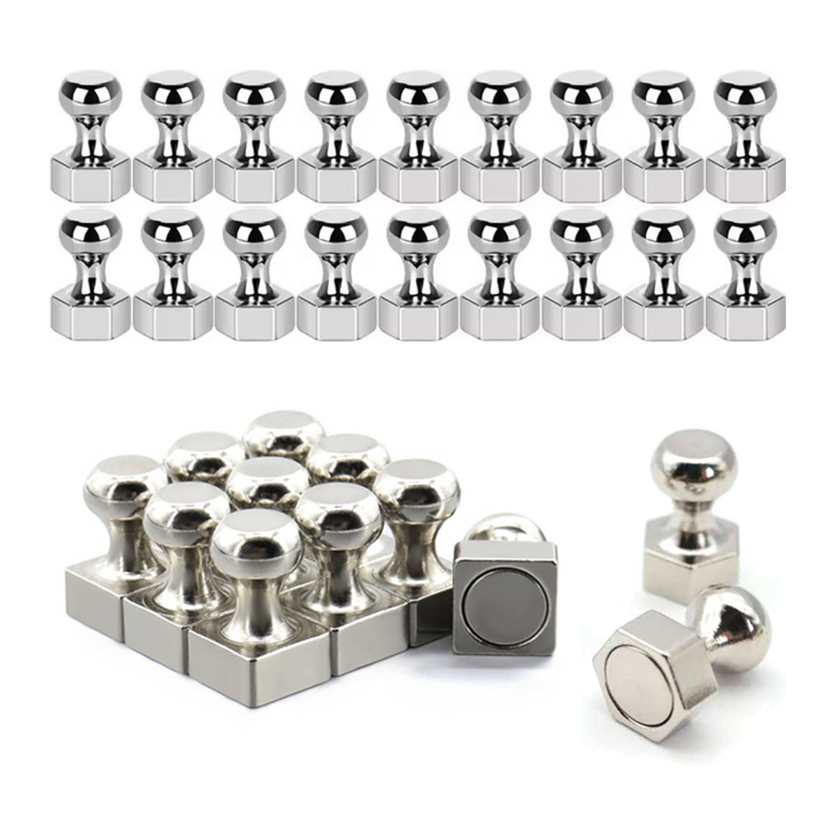 Mognot Magnetische Metall-Druckstifte in Silber, minimalistisches Design für Kühlschrank, Whiteboard und Büro - Bild 1
