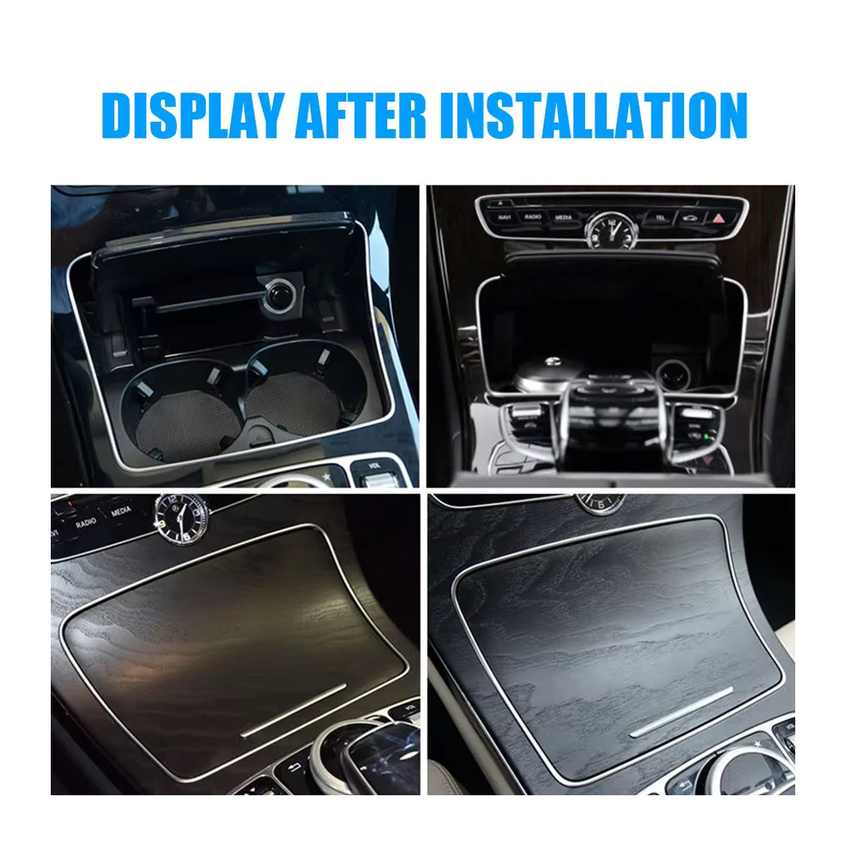 MOJOYCE Auto Mittelkonsole Zubehör Becherhalter und Aschenbecher Rahmen mit Chrom Streifen Trim in Silber für Mercedes Benz C Klasse W205 und GLC Klasse W253 - Bild 5