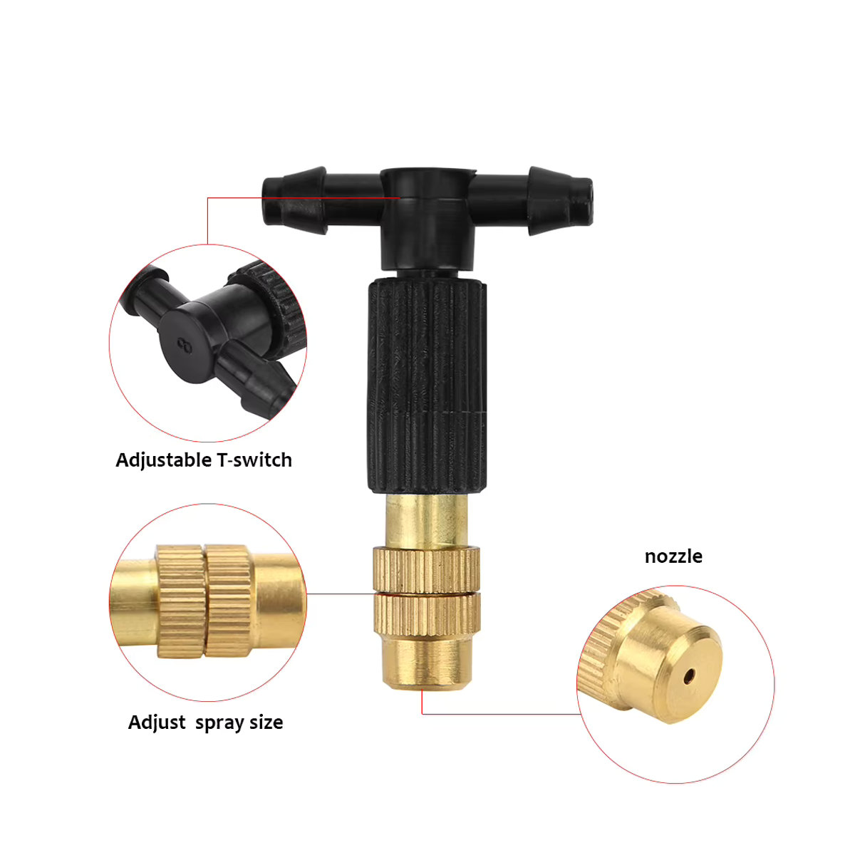 MOJOYCE Messing Zerstäuber Düsen Set mit 4/7mm Schlauch für Gartenbewässerung und Gewächshaus, Gold, 10 bis 50 Stück - Bild 5
