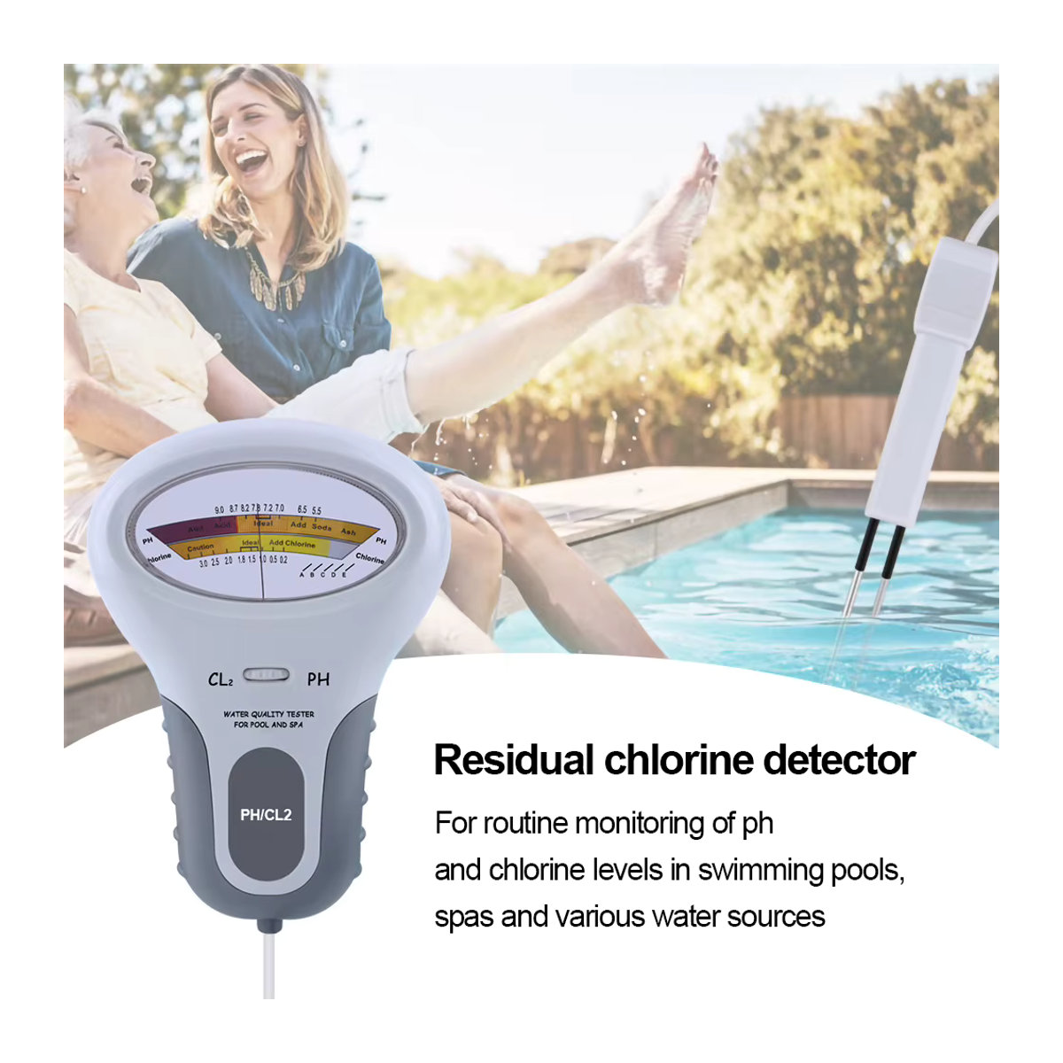 MOJOYCE Professionelles PH-Chlor-Messgerät mit Sonde für Schwimmbad und Spa in Schwarz/Weiß - Bild 3