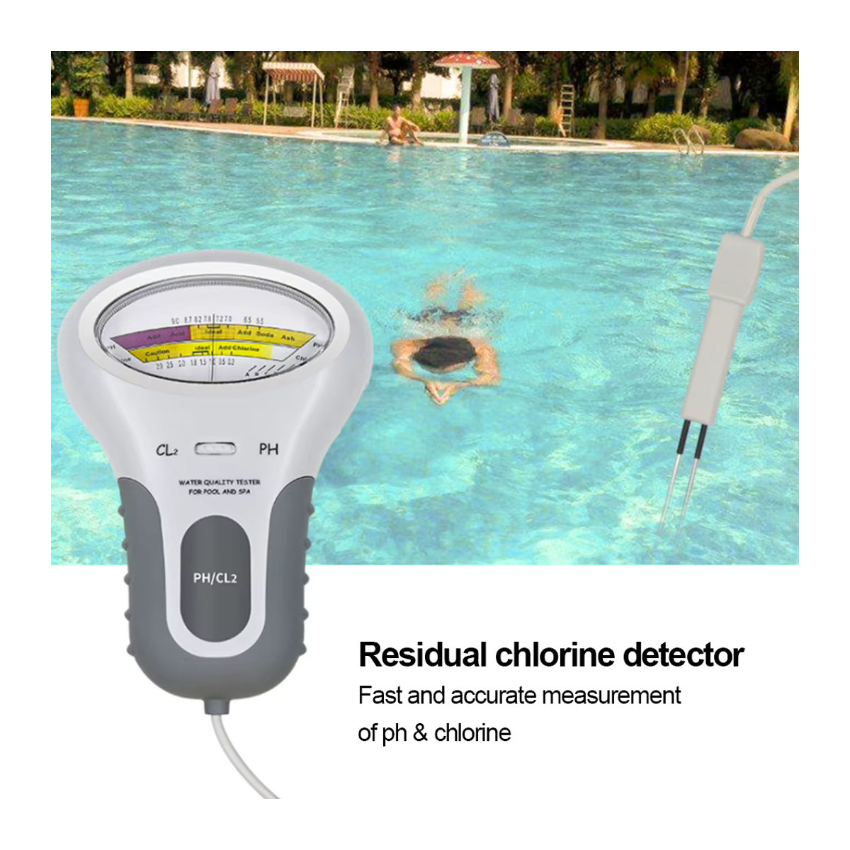 MOJOYCE Professionelles PH-Chlor-Messgerät mit Sonde für Schwimmbad und Spa in Schwarz/Weiß - Bild 4