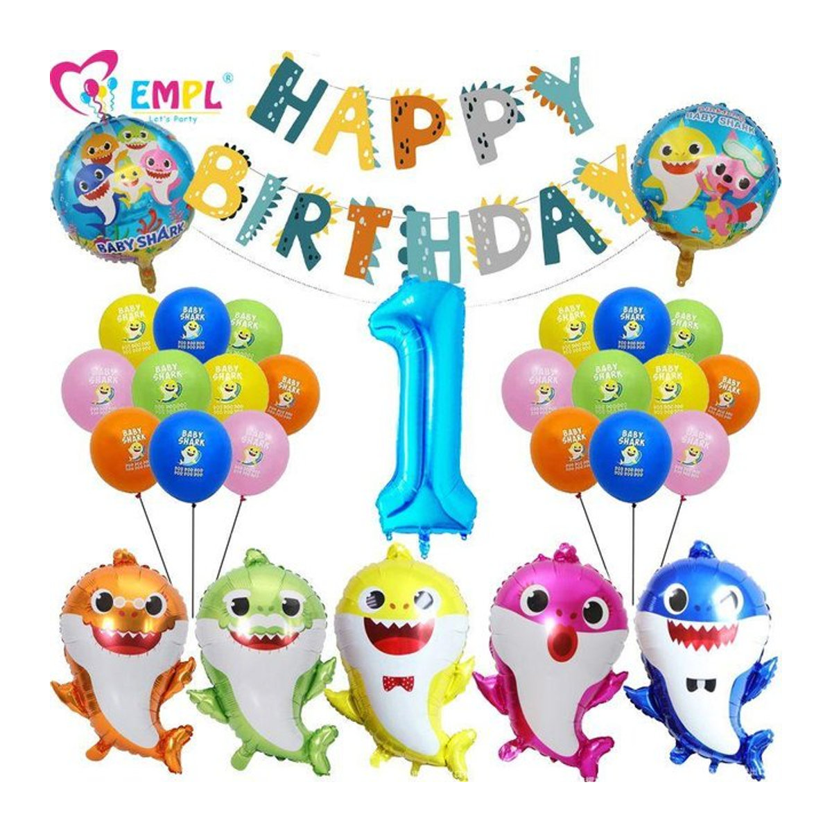 Molia Ozean Hai Serie Party Ballon Set für Kindergeburtstag in Mehrfarbig mit Maritim-Design und Tier-Motiven - Bild 1