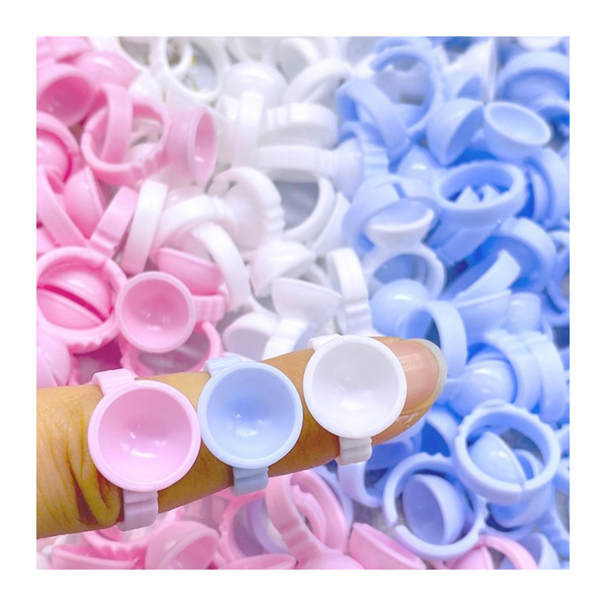 Mollie Lipper Kleber Ringe für Wimpernverlängerung und Nail Art, 100 Stück, Rosa und Bunt, Kunststoff, Rund - Bild 1