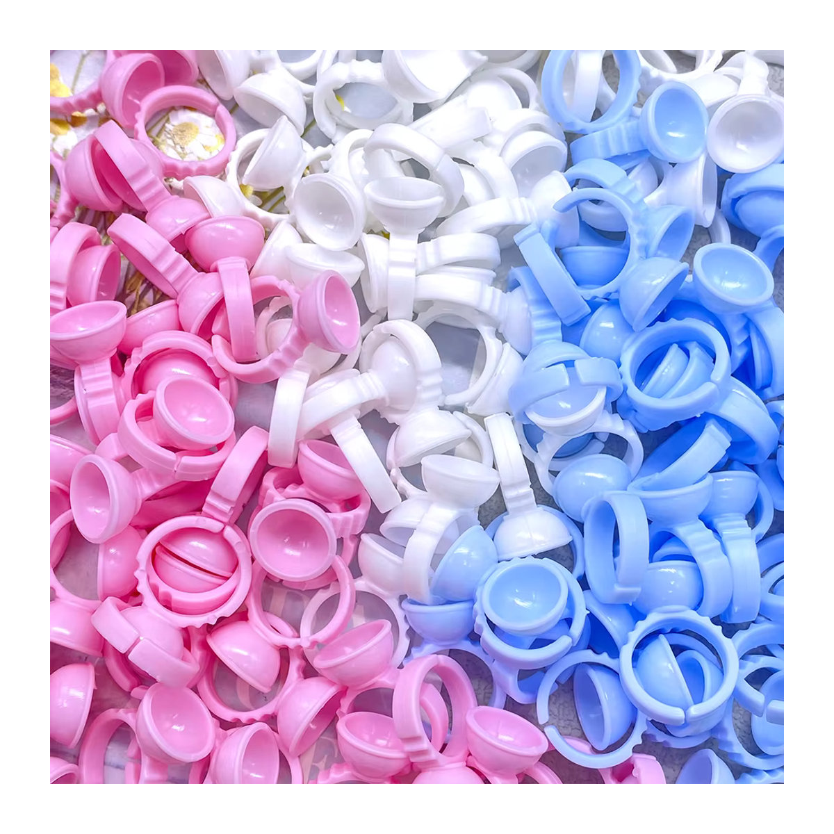 Mollie Lipper Kleber Ringe für Wimpernverlängerung und Nail Art, 100 Stück, Rosa und Bunt, Kunststoff, Rund - Bild 2