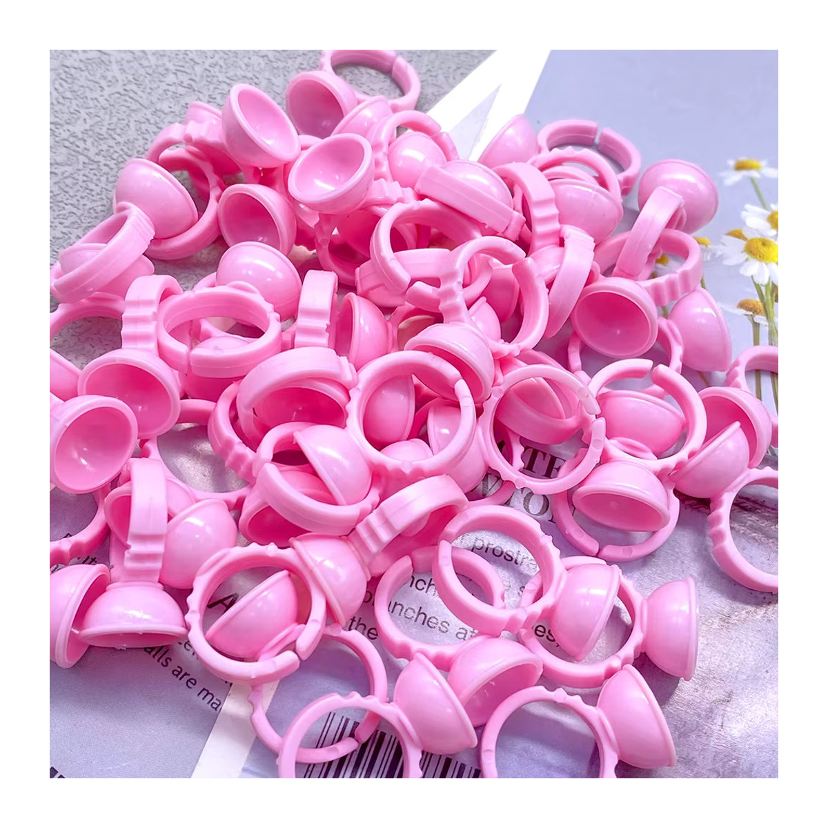 Mollie Lipper Kleber Ringe für Wimpernverlängerung und Nail Art, 100 Stück, Rosa und Bunt, Kunststoff, Rund - Bild 3