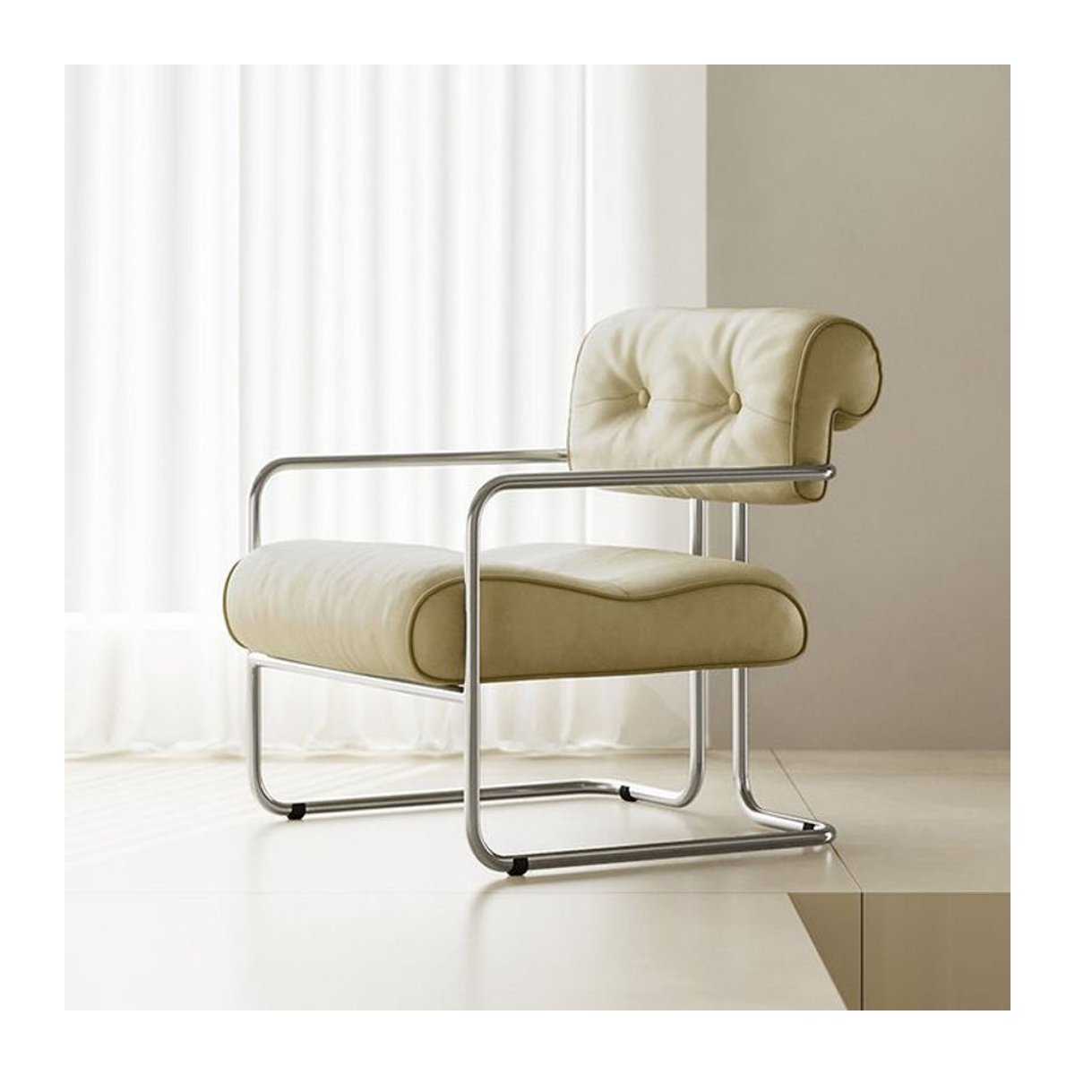 MOMO Designer Sofa-Stuhl im Bauhaus-Stil aus Kunstleder mit Edelstahlgestell in Beige oder Orange - Bild 1