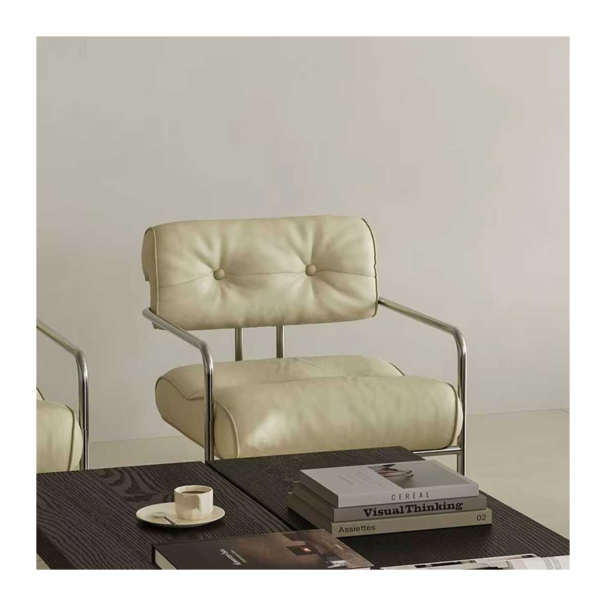 MOMO Designer Sofa-Stuhl im Bauhaus-Stil aus Kunstleder mit Edelstahlgestell in Beige oder Orange - Bild 2