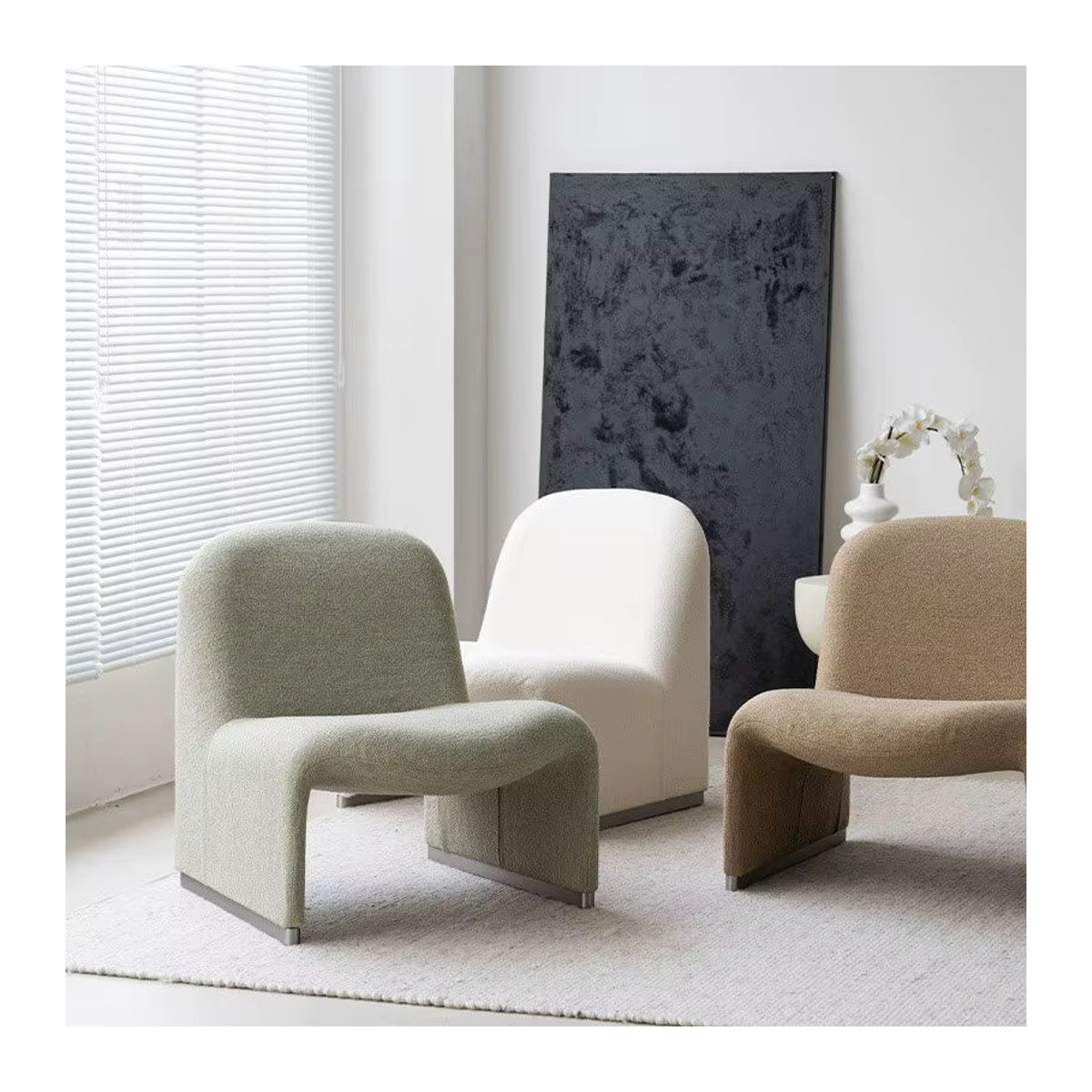 MOMO Hill Designer-Stuhl Loungesessel im Bauhaus-Stil aus Leinen in Beige oder Grün - Bild 3