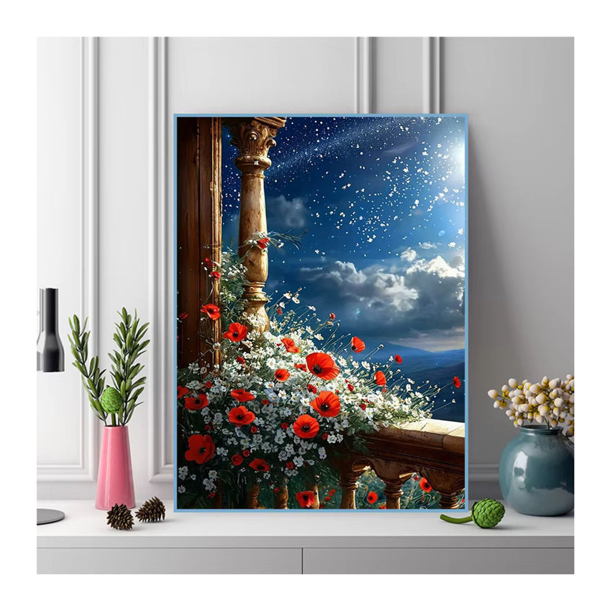 Momoart 5D-Diamant-Mosaik Set Mohnblumen-Malerei für Erwachsene, mehrfarbig, B/H: 30 x 20 cm - Bild 3