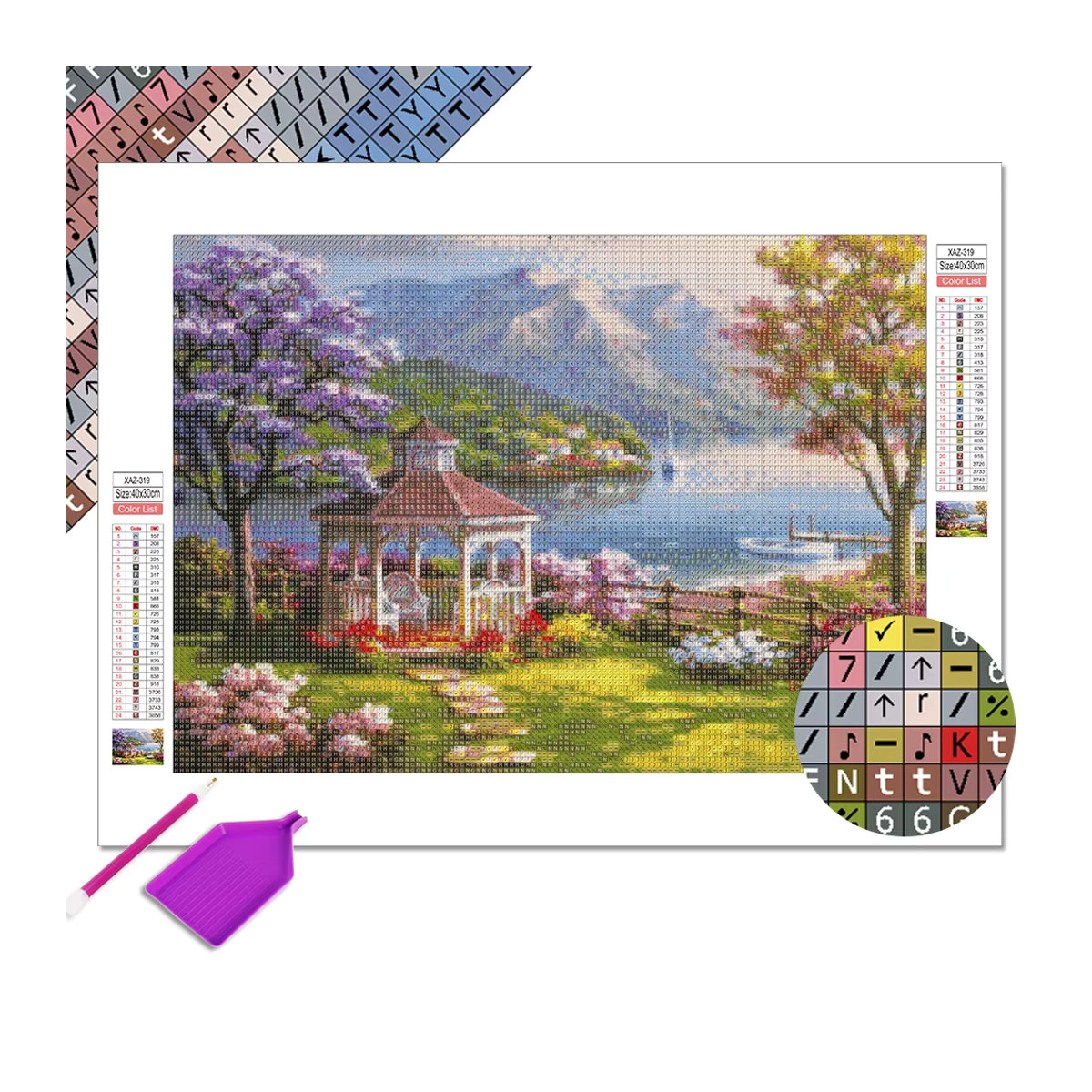 Momoart 5D Diamantgemälde Gartenlandschaft mit See und Bergen, rund, mehrfarbig - Bild 2